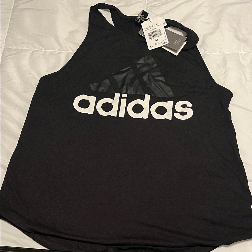 Adidas Women's Black and White Logo Tank Top